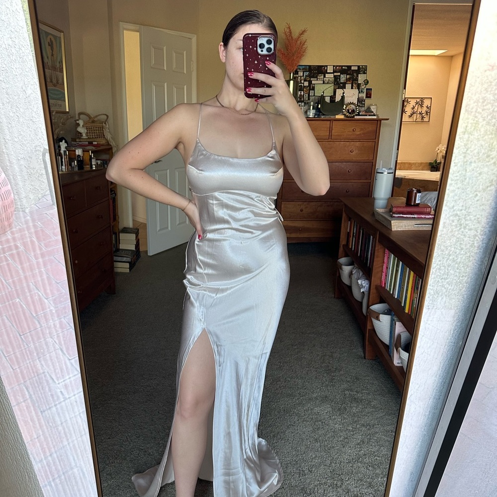 Elegant Chanpagn Satin Slip Dress
